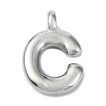 Anti-Tarnish 304 Stainless Steel Pendants, Letter Charm, Letter C, 19x13x4mm, Hole: 1.6mm