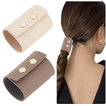 2Pcs 2 Colors PU Leather Foldable Ponytail Holder Hair Cuff, Ponytail Wrap Hair Glove, Hair Wraps for Ponytails, Hair Accessorie for Women, Mixed Color, 60x130x1.5~10mm, 1pc/color