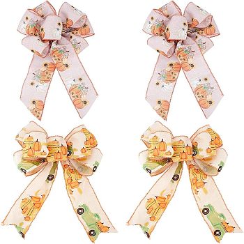 CHGCRAFT 4Pcs 2 Style Pumpkin Pattern Polyester Bowknot Display Decoration, with Twist Tie, Thanksgiving Day Theme, Mixed Color, 310x230x18.5mm and 345x210x24mm, 2pcs/style