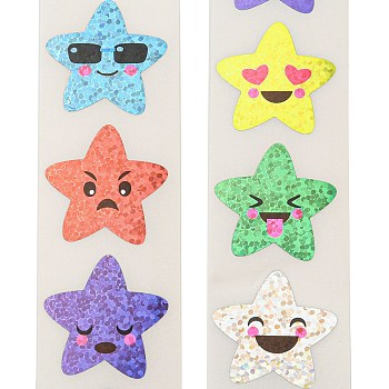 Star Stickers Roll, Round Paper Face Pattern Adhesive Labels, Decorative Sealing Stickers for Gifts, Party, Mixed Color, 24.7x25x0.2mm, 500pcs/roll