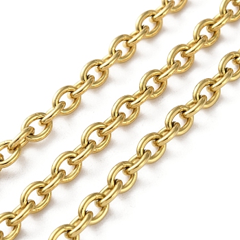 304 Stainless Steel Rolo Chains, Unwelded, with Spool, Ion Plating(IP), Real 18K Gold Plated, 7x5x1.2mm, about 32.81 Feet(10m)/Roll