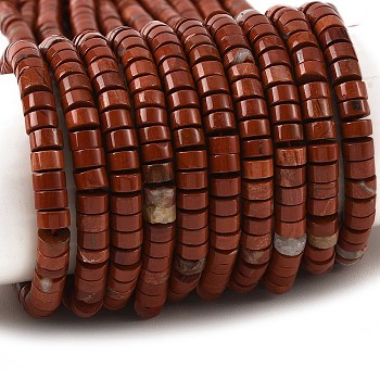 Natural Red Jasper Beads Strands, Disc, Heishi Beads, 6~6.5x3~3.5mm, Hole: 0.8~1.2mm, about 115~117pcs/strand, 14.96~15.16''(38~38.5cm)