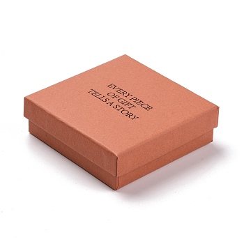 Cardboard Jewelry Packaging Boxes, with Sponge Inside, for Rings, Small Watches, Necklaces, Earrings, Bracelet, Square with Words, Light Salmon, 9.15x9.15x2.9cm