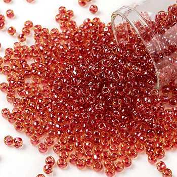 TOHO Round Seed Beads, Japanese Seed Beads, (365) Inside Color Light Topaz/Pomegranate Lined, 8/0, 3mm, Hole: 1mm, about 222pcs/bottle, 10g/bottle