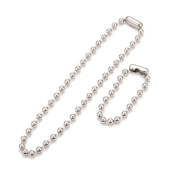 304 Stainless Steel Ball Chain Necklace & Bracelet Set, Jewelry Set with Ball Chain Connecter Clasp for Women, Stainless Steel Color, 8-7/8 inch(22.4~52.3cm), Beads: 8mm