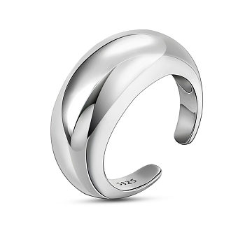 SHEGRACE Rhodium Plated 925 Sterling Silver Cuff Rings, Open Rings, with 925 Stamp, Platinum, Size 7, 17mm