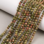 Natural Unakite Beads Strands, Round, Faceted, 4.5mm, Hole: 0.6mm, about 96pcs/strand, 15.35''(39cm)(G-B171-C03-4mm)