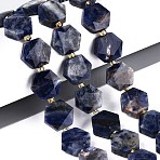 Natural Sodalite Beads Strands, Faceted Hexagon, with Seed Beads, 11.5~12.5x13~14x4~5.5mm, Hole: 1~1.2mm, about 26~28pcs/strand, 14.37~15.75 inch(36.5~40cm)(G-N368-01A-04)