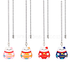 4Pcs 4 Colors PVC Cartoon Lucky Cat Doll Charms Ceiling Fan Pull Chain Extenders, with Iron Ball Chain, Mixed Color, 300mm, 1pc/color(AJEW-DC00003)
