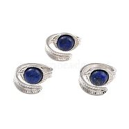 Oval Natural Lapis Lazuli Cuff Ring, Brass Leaf Wrap Open Ring for Women, Cadmium Free & Lead Free, Platinum, US Size 8 1/2(18.5mm)(RJEW-I079-01F)