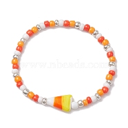 Halloween Candy Corn Acrylic & Glass Seed Beaded Stretch Bracelets Women, Orange, Inner Diameter: 2 inch(5.2cm)(BJEW-JB10525-03)