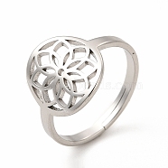 304 Stainless Steel Flower Adjustable Ring for Women, Stainless Steel Color, US Size 6(16.5mm)(RJEW-B027-19P)
