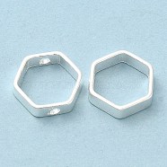 Brass Bead Frame, Cadmium Free & Lead Free, Hexagon, 925 Sterling Silver Plated, 11x10x3mm, Hole: 1.2mm(KK-M250-29A-S)