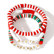 3Pcs 3 Styles Christmas Polymer Clay Heishi Beaded Stretch Bracelet Sets, Alphabet Hand String Festive Gift, Colorful, 6-7/8 inch(17.5cm)(YV4785-4)