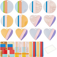 SUNNYCLUE 18Pcs 9 Color Acrylic/Cellulose Acetate(Resin) Pendants, 3D Printed, Heart & Flat Round & Rectangle, Mixed Color, 39~50x22~40x2~3mm, Hole: 3mm, 9 color, 2pcs/color, 18pcs(KY-SC0001-58)