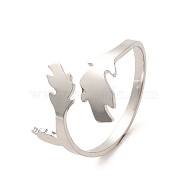 304 Stainless Steel Open Cuff Rings, Leaf, Inner Diameter: 18.8mm(RJEW-Q808-02B-P)