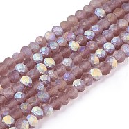 Transparent Glass Beads Strands, Faceted, Frosted, Half AB Color Plated, Rondelle, Rosy Brown, 2.9~3.3x2mm, Hole: 0.7mm, about 148~150pcs/strand, 39.5~40cm(EGLA-A044-T2mm-MB07)