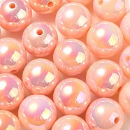 UV Plating Rainbow Iridescent Acrylic Beads, Round, Light Coral, 17.5x17mm, Hole: 2.8mm(PACR-E001-04C)