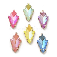 Glass with Golden Brass Pendants, Leaf Charms, Mixed Color, 30x16x6.5mm, Hole: 1.5mm(GLAA-G111-09G)