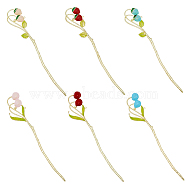SUPERFINDINGS 6Pcs 6 Style Strawberry & Cherry Alloy Enamel Hair Sticks, with Loop, Hair Accessories for Woman, Mixed Color, 179~180x31~33x5~5.5mm, Hole: 1.5~1.8mm, 1pc/style(OHAR-FH0001-11)