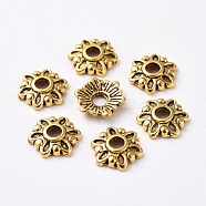Tibetan Style Caps, Cadmium Free & Lead Free, Flower, Antique Golden, 7x7x2mm, Hole: 1.5mm(TIBEB-Q022-AG-LF)
