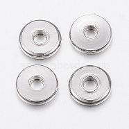304 Stainless Steel Beads, Flat Round, Stainless Steel Color, 6x1mm, Hole: 2mm(A-STAS-H426-01-6MM)