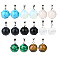 16Pcs 8 Style Natural & Synthetic Gemstone Pendants, with Platinum Iron Findings, Round, 17x14mm, Hole: 2.5x6mm, 2pcs/style(G-NB0003-04)