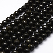 Natural Golden Sheen Obsidian Beads Strands, Round, 6mm, Hole: 1mm, about 61pcs/strand, 15.2 inch(X-G-F364-08-6mm)
