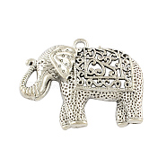 Tibetan Style Alloy Elephant Big Pendants, Cadmium Free & Lead Free, Antique Silver, 59x47.5x11mm, Hole: 4mm, about 28pcs/500g(TIBEP-Q043-280-RS)