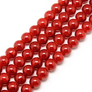 Baking Painted Crackle Glass Beads Strands, Round, Red, 8mm, Hole: 1.3~1.6mm, about 100pcs/strand, 31.4 inch(X-DGLA-Q023-8mm-YS31)