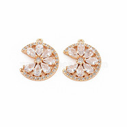 Brass Micro Pave Cubic Zirconia Charms, with Glass, Nickel Free, Real 18K Gold Plated, Flower, Clear, 18x15x3mm, Hole: 1mm(KK-S364-269C)