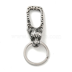 Tibetan Style 316 Surgical Stainless Steel Fittings with 304 Stainless Steel Key Ring, Leopard, Antique Silver, 71.5mm(FIND-Q101-10AS-01)