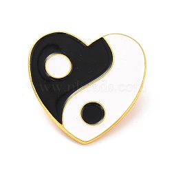 Heart with Yin Yang Pattern Enamel Pin, Lucky Alloy Enamel Brooch for Backpack Clothes, Golden, Black, 29x30x10.5mm, Pin: 1mm(JEWB-O007-A03)