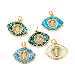 Brass Pendants Cubic Micro Pave Zirconia, with Synthetic Opal, with Jump Rings, Real 18K Gold Plated, Eye with Human, Mixed Color, 15x18.5x2.5mm, Hole: 3.5mm(KK-K356-03G)