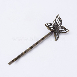 Iron Hair Bobby Pin Findings, with Brass Filigree Findings, Butterfly, Antique Bronze, Tray: 17x16mm, 60.5x2x6mm(PHAR-D008-B08)