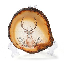 Printed Natural Agate Slice Stone Ornament, for Good Luck Home Office Decor, Deer, 95~135x95~135x6.5~9mm(DJEW-M011-03K)