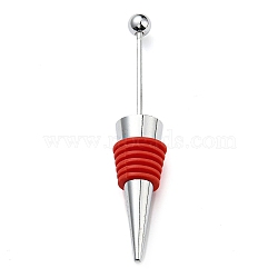 Beadable Wine Stoppers, Alloy & Silicone Wine Saver Bottle Stopper, Cone, FireBrick, 115x20mm(FIND-G060-01B)