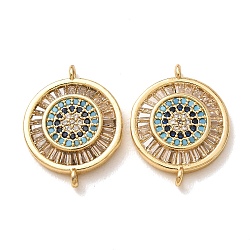 Brass Micro Pave Cubic Zirconia Connector Charms, Evil Eye Links, Rack Plating, Long-Lasting Plated, Cadmium Free & Lead Free, Golden, 19.5x15x3mm, Hole: 1.2mm(CU-CBA4579-03G-D)
