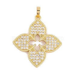 Rack Plating Brass & Clear Cubic Zirconia Pendants, Cadmium Free & Lead Free, Long-Lasting Plated, Clover, Real 18K Gold Plated, 32x30x3mm, Hole: 4x6mm(KK-S374-01G)