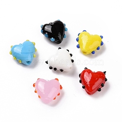 Handmade Lampwork Beads, Bumpy, Heart, Mixed Color, 15.5x17x8mm, Hole: 1.4~1.6mm(X-LAMP-C004-04)