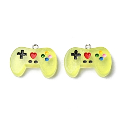 Luminous Transparent Resin Pendants, Game Controller Charms, with Platinum Plated Zinc Alloy Loops, Yellow, 20x27.5x5.5mm, Hole: 1.8mm(RESI-O013-01A)