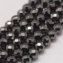 Grade AA Magnetic Synthetic Hematite Bead Strands, Faceted, Round, 6mm, Hole: 1.5mm, about 73pcs/strand, 16 inch(G-P258-10-6mm)