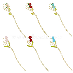 6Pcs 6 Style Strawberry & Cherry Alloy Enamel Hair Sticks, with Loop, Hair Accessories for Woman, Mixed Color, 179~180x31~33x5~5.5mm, Hole: 1.5~1.8mm, 1pc/style(OHAR-FH0001-11)