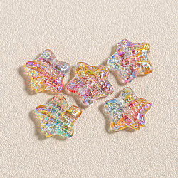 15Pcs Printed Resin Beads, Star, with Glitter Powder, Colorful, 15x16x6mm, Hole: 1.8mm(RESI-CJC0006-036L)