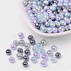 Silver-Grey Mix Pearlized Glass Pearl Beads, Mixed Color, 6mm, Hole: 1mm, about 200pcs/bag(HY-X006-6mm-13)