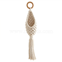 Cotton Macrame Plant Hangers, Wood Ring Boho Style Hanging Planter Baskets, Wall Decorative Flower Air Plant Pot Holder, Beige, 600mm(PW23011885202)