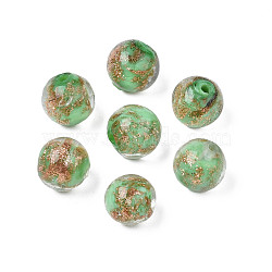 Handmade Gold Sand Lampwork Beads, Round, Pale Green, 9~10x9~10mm, Hole: 1.5mm(LAMP-T016-10D)