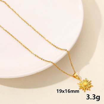 304 Stainless Steel Sun Pendant Necklace, Cable Chain Necklaces for Women