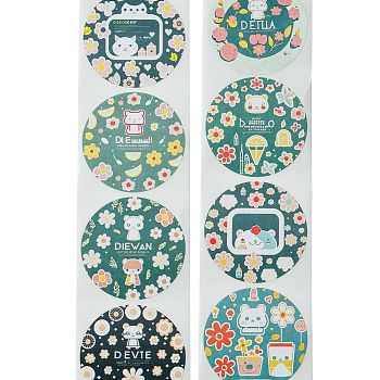Cartoon Patterns Paper Gift Sticker Rolls, Round for DIY Scrapbooking, Flower, 25mm, 500pcs/roll.