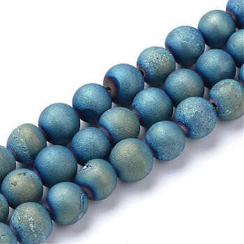 Electroplated Natural Druzy Geode Agate Bead Strands, Matte Style, Round, Green Plated, 6mm, Hole: 1mm, about 62pcs/strand, 14.6 inch
